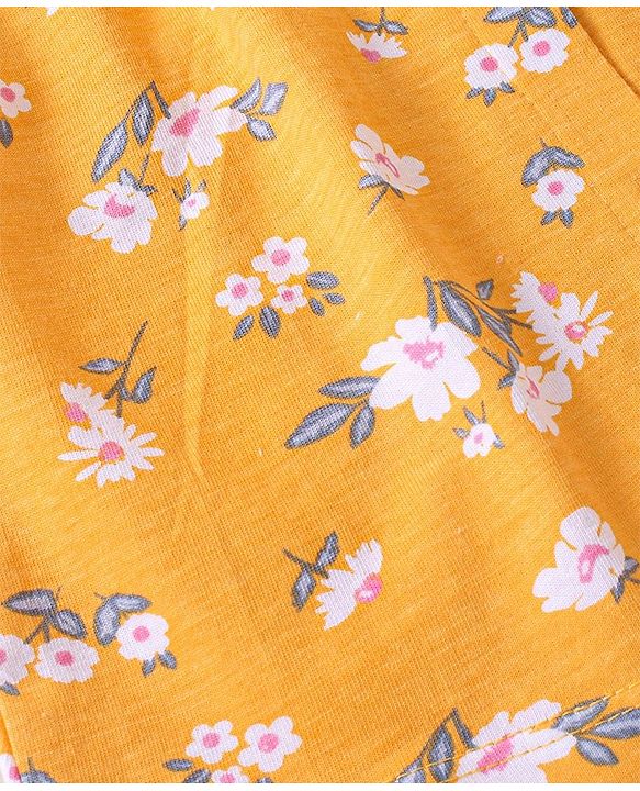 Babyhug Cotton Knit Single Jersey Half Sleeves Night Suit With Floral Print - Yellow