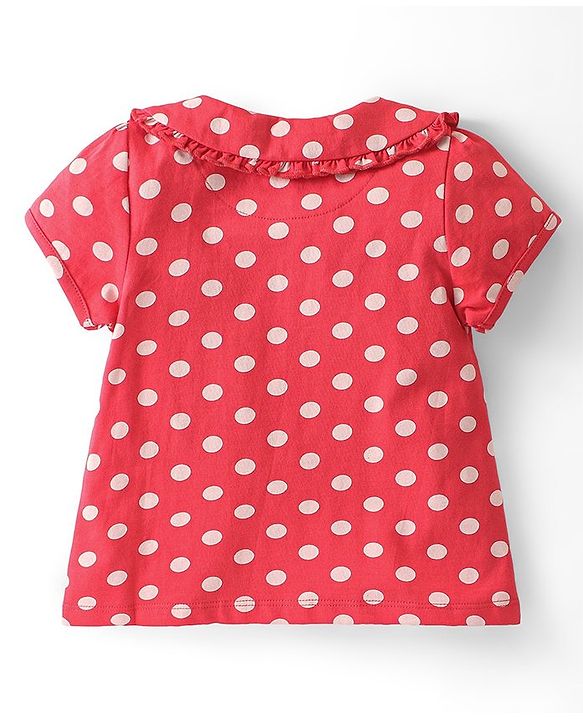 Babyhug Cotton Knit Single Jersey Half Sleeves Night Suit With Polka Dots Print - Red