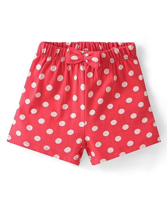 Babyhug Cotton Knit Single Jersey Half Sleeves Night Suit With Polka Dots Print - Red