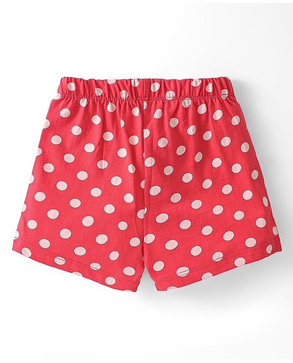 Babyhug Cotton Knit Single Jersey Half Sleeves Night Suit With Polka Dots Print - Red