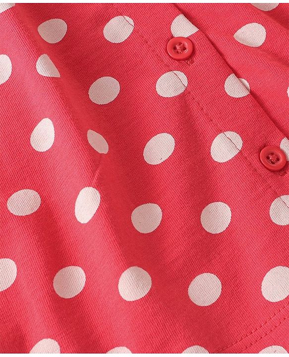 Babyhug Cotton Knit Single Jersey Half Sleeves Night Suit With Polka Dots Print - Red