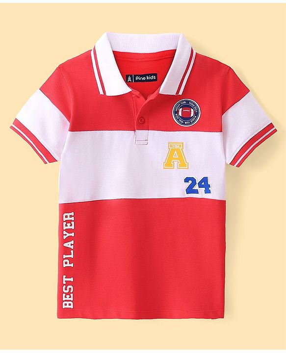 Pine Kids Half Sleeves Polo T-Shirt Best Player Print - Red