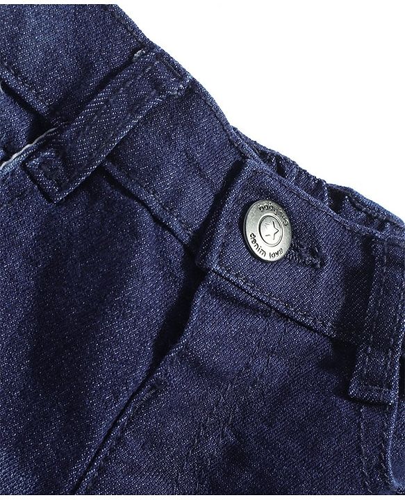 Babyhug Cotton Knit Full Length Denim Washed Jeans with Stretch Solid Colour - Dark Blue