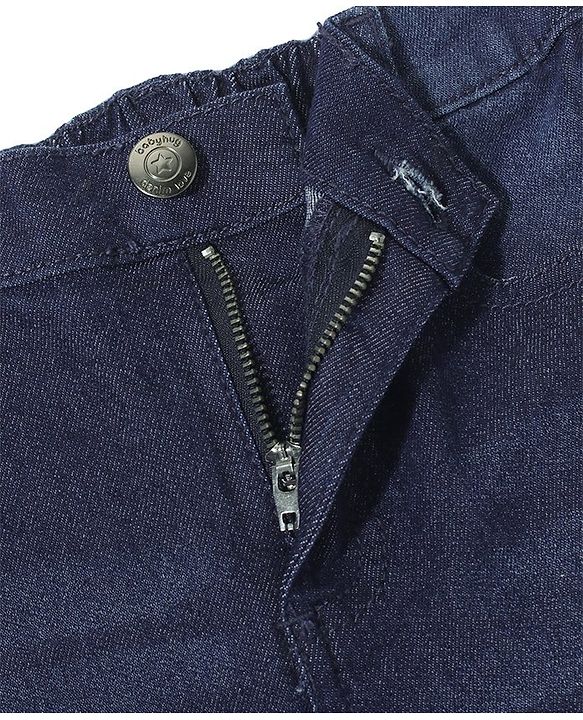 Babyhug Cotton Knit Full Length Denim Washed Jeans with Stretch Solid Colour - Dark Blue