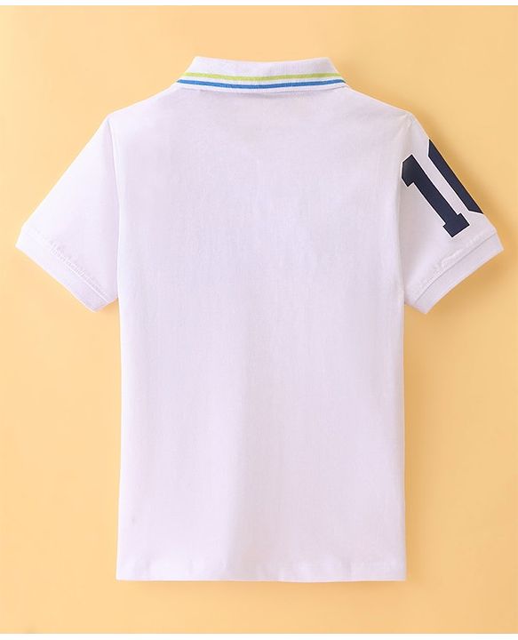 Pine Kids Half Sleeves Polo Striped  T-Shirt - White