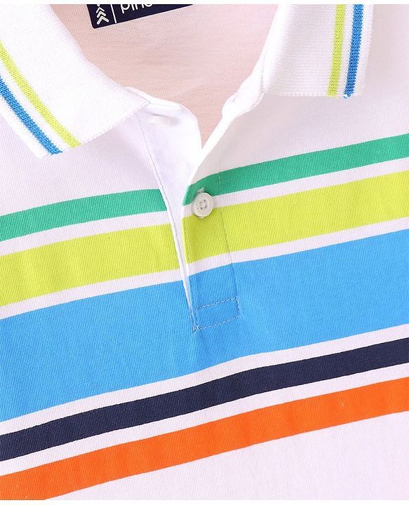 Pine Kids Half Sleeves Polo Striped  T-Shirt - White