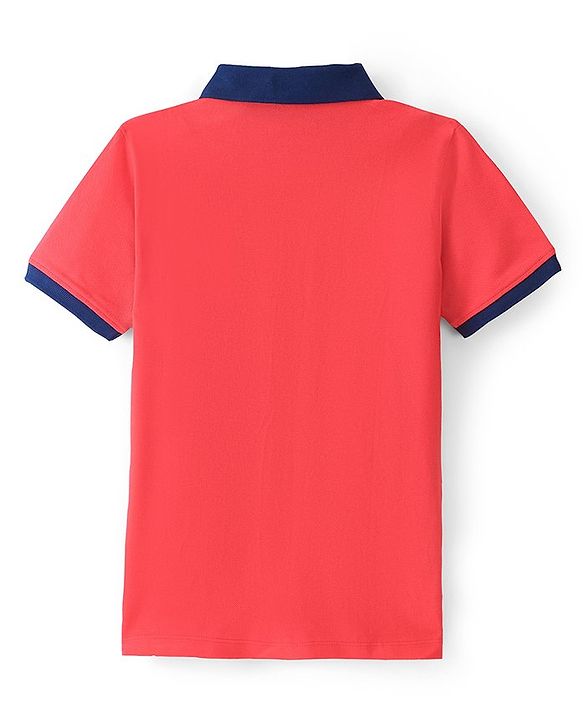 Pine Kids Cotton Half Sleeves Striped Polo T-Shirt With Ship Embroidery - Poppy Red
