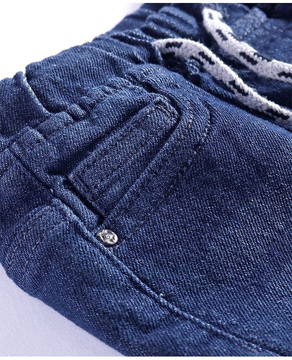 Babyhug Cotton   Denim Full Length Washed Stretchable Solid Joggers - Dark Blue