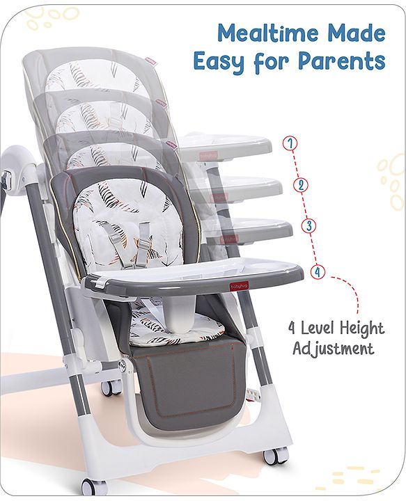 Babyhug Smart 3-in-1 High Chair with Swing for Baby, Adjustable Height, Dual Tray, Reclinable Backrest & Footrest Feeding Chair for 6 Months - 5 Years Kids - Grey