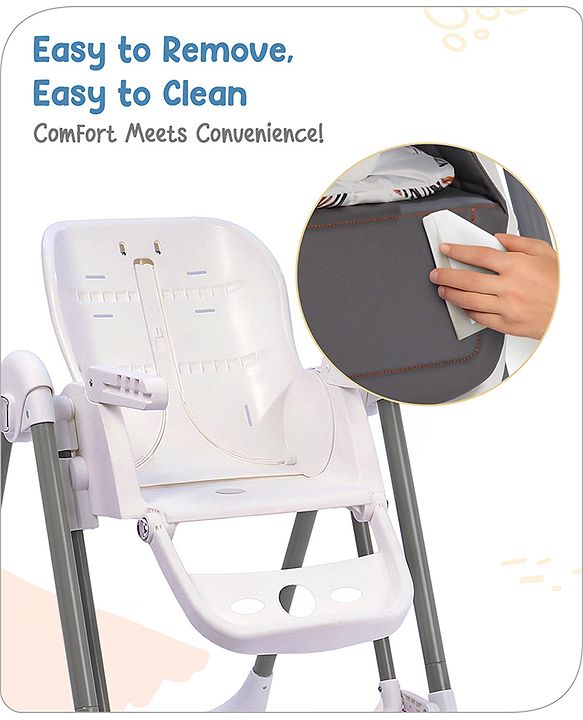 Babyhug Smart 3-in-1 High Chair with Swing for Baby, Adjustable Height, Dual Tray, Reclinable Backrest & Footrest Feeding Chair for 6 Months - 5 Years Kids - Grey