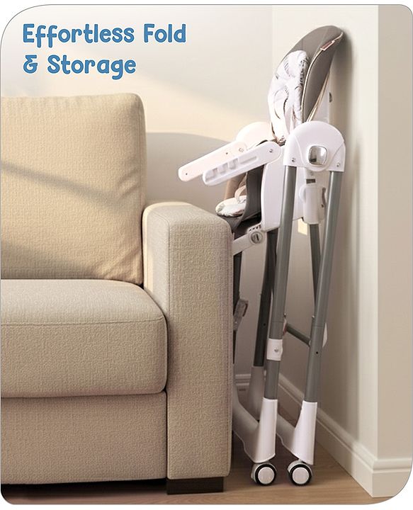 Babyhug Smart 3-in-1 High Chair with Swing for Baby, Adjustable Height, Dual Tray, Reclinable Backrest & Footrest Feeding Chair for 6 Months - 5 Years Kids - Grey