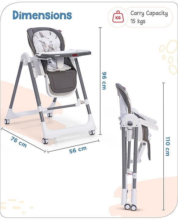Babyhug Smart 3-in-1 High Chair with Swing for Baby, Adjustable Height, Dual Tray, Reclinable Backrest & Footrest Feeding Chair for 6 Months - 5 Years Kids - Grey