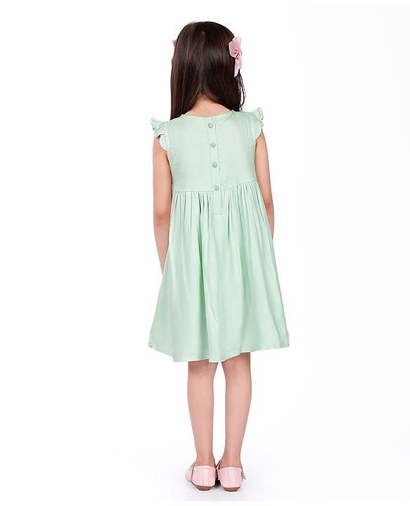 Babyhug Woven Frill Sleeves Floral Embroidery Frock - Mint