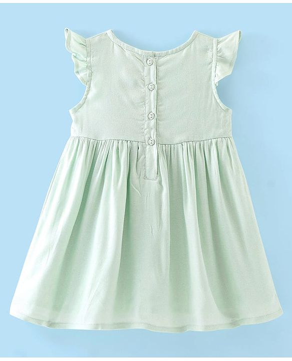 Babyhug Woven Frill Sleeves Floral Embroidery Frock - Mint