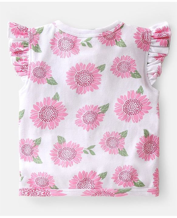 Babyhug 100% Cotton Knit Frill Sleeves Polka Dots & Floral Printed Antibacterial Front Open Vests Pack of 3 - Pink & Green