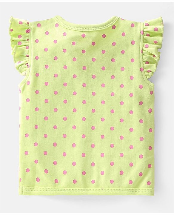 Babyhug 100% Cotton Knit Frill Sleeves Polka Dots & Floral Printed Antibacterial Front Open Vests Pack of 3 - Pink & Green