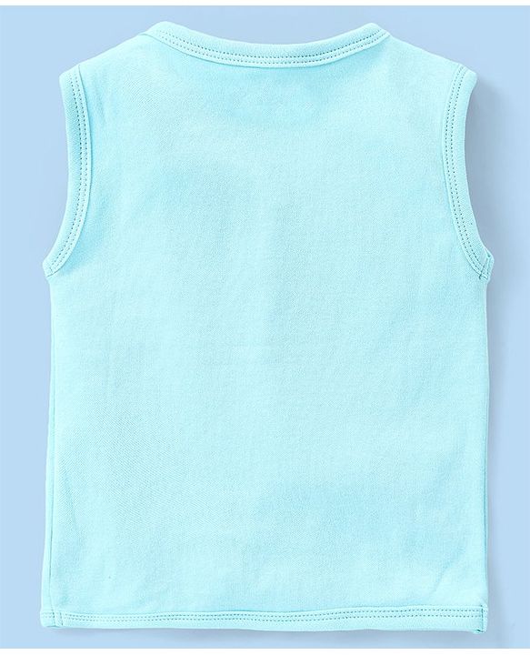 Babyhug 100% Cotton Antibacterial Half Sleeves Vests Dino & Vehicle Print Pack of 3 - Blue
