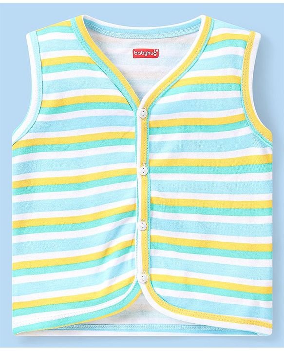 Babyhug 100% Cotton Antibacterial Half Sleeves Vests Dino & Vehicle Print Pack of 3 - Blue