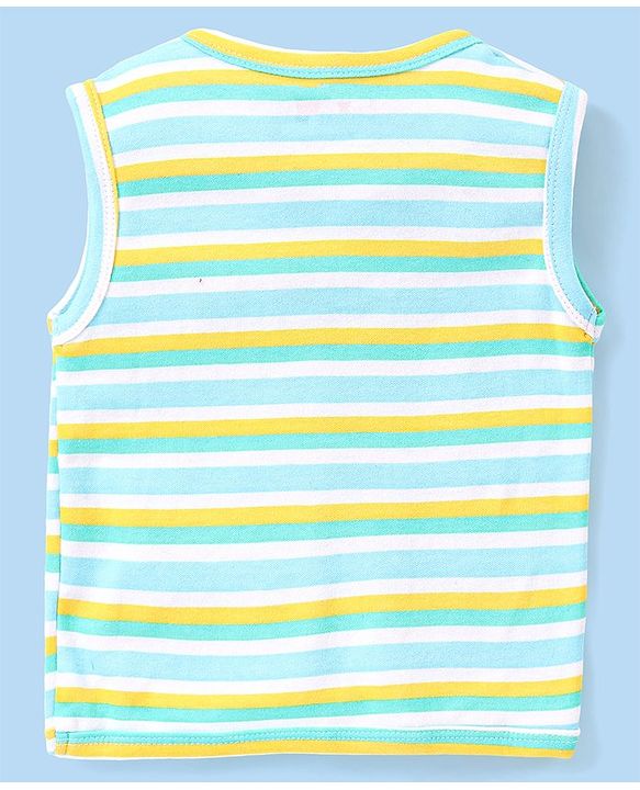 Babyhug 100% Cotton Antibacterial Half Sleeves Vests Dino & Vehicle Print Pack of 3 - Blue