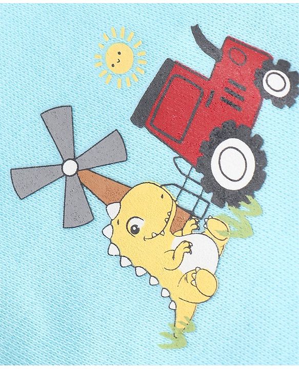 Babyhug 100% Cotton Antibacterial Half Sleeves Vests Dino & Vehicle Print Pack of 3 - Blue