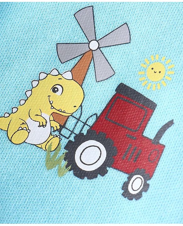 Babyhug 100% Cotton Antibacterial Half Sleeves Vests Dino & Vehicle Print Pack of 3 - Blue