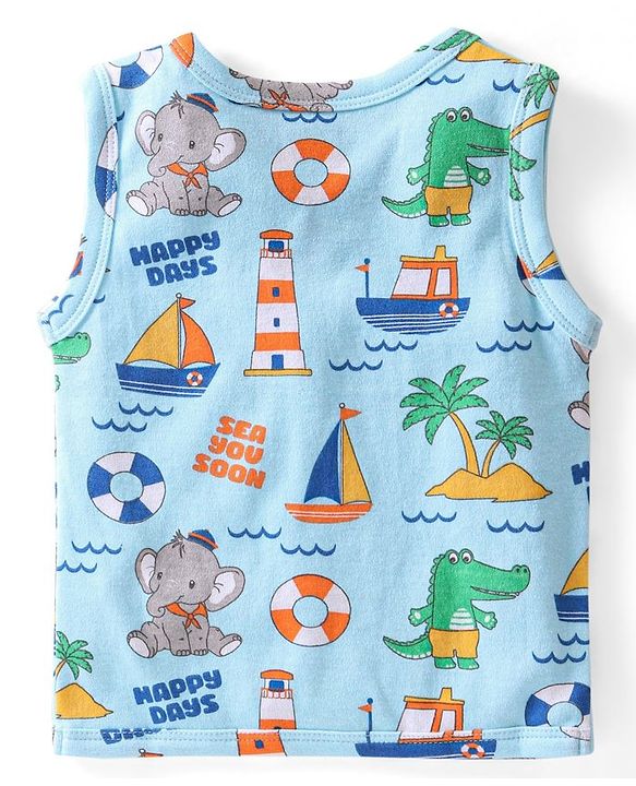 Babyhug 100% Cotton Antibacterial  Sleeveless Vests Striped & Animal Print Pack of 3 - Multicolour