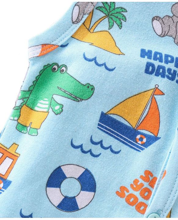 Babyhug 100% Cotton Antibacterial  Sleeveless Vests Striped & Animal Print Pack of 3 - Multicolour