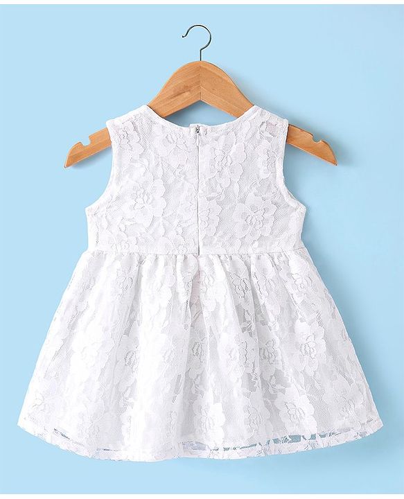 Babyhug Woven Frock with Full Sleeves Jacket Floral Embroidery - White
