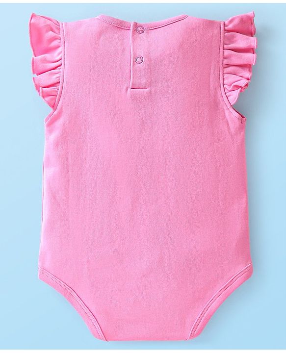 Babyhug 100% Cotton Knit Frill Sleeves Floral & Bugs Printed Onesies Pack of 3 - Pink & White