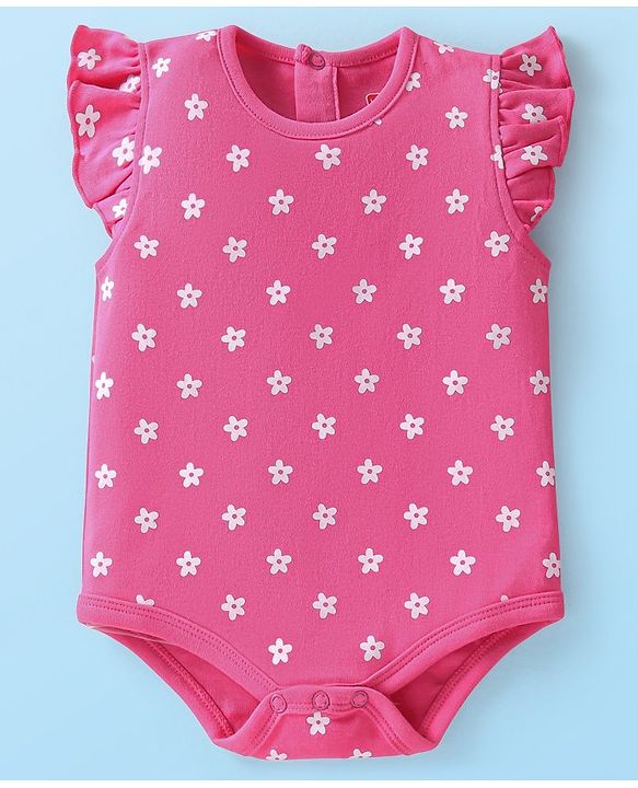 Babyhug 100% Cotton Knit Frill Sleeves Floral & Bugs Printed Onesies Pack of 3 - Pink & White