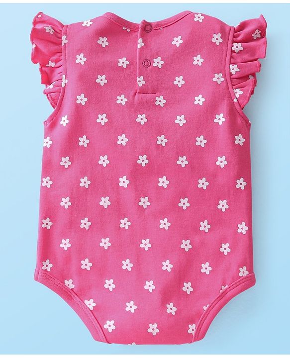 Babyhug 100% Cotton Knit Frill Sleeves Floral & Bugs Printed Onesies Pack of 3 - Pink & White