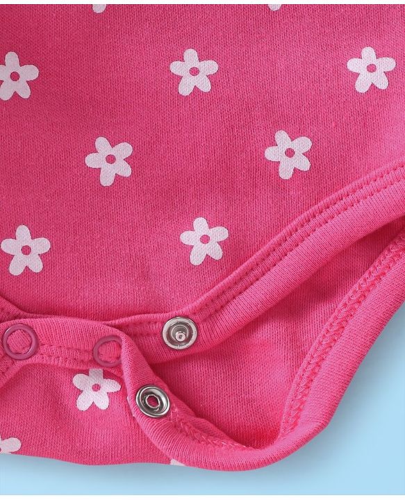 Babyhug 100% Cotton Knit Half Sleeves Onesies Floral Print Pack of 2 - Multicolour