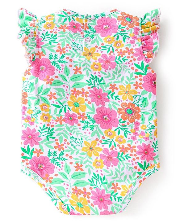 Babyhug 100% Cotton Knit Half Sleeves Onesies Floral Print Pack of 2 - Multicolour