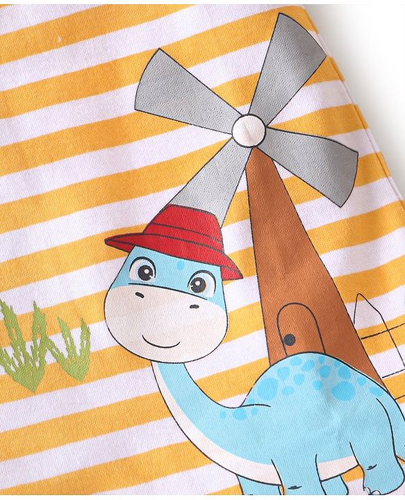 Babyhug 100% Cotton Knit Half Sleeves Romper With Dino Print Pack of 2  - Multicolor