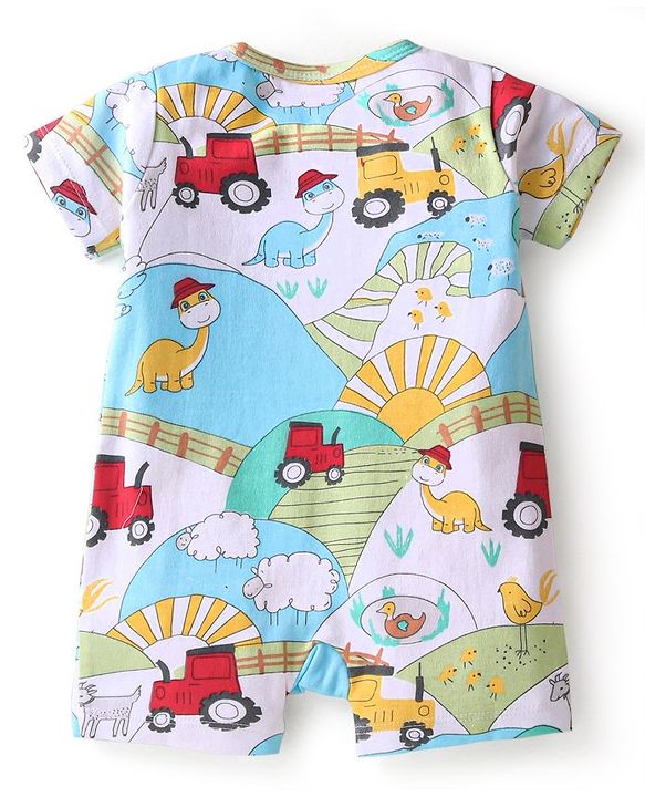 Babyhug 100% Cotton Knit Half Sleeves Romper With Dino Print Pack of 2  - Multicolor