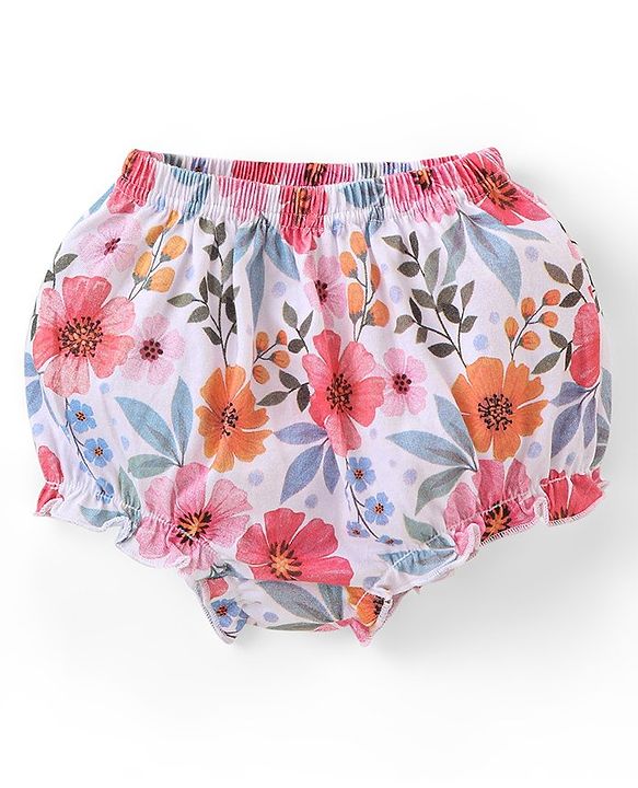 Babyhug 100% Cotton Knit Floral & Polka Dots Printed Antibacterial Bloomers Pack of 3 - Multicolour