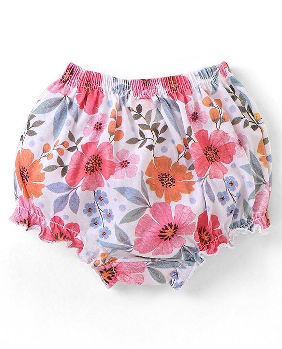 Babyhug 100% Cotton Knit Floral & Polka Dots Printed Antibacterial Bloomers Pack of 3 - Multicolour