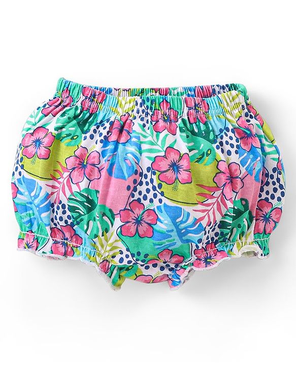 Babyhug 100% Cotton Antibacterial Bloomers Polka Dots and Floral Print Pack of 3 - Pink & Green