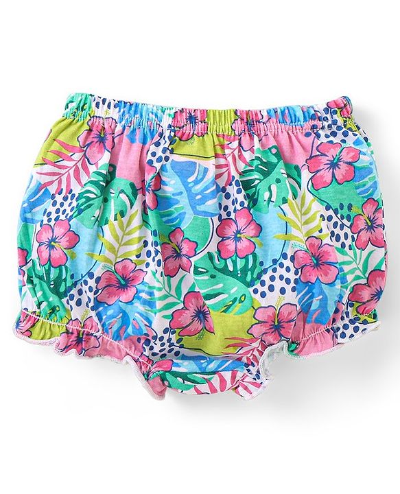 Babyhug 100% Cotton Antibacterial Bloomers Polka Dots and Floral Print Pack of 3 - Pink & Green