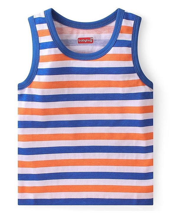 Babyhug 100% Cotton Antibacterial Sleeveless Sando with Elephant & Boat Print Pack Of 3 - Blue & Orange
