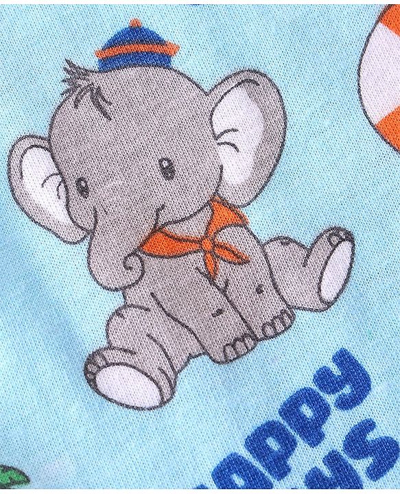 Babyhug 100% Cotton Antibacterial Sleeveless Sando with Elephant & Boat Print Pack Of 3 - Blue & Orange