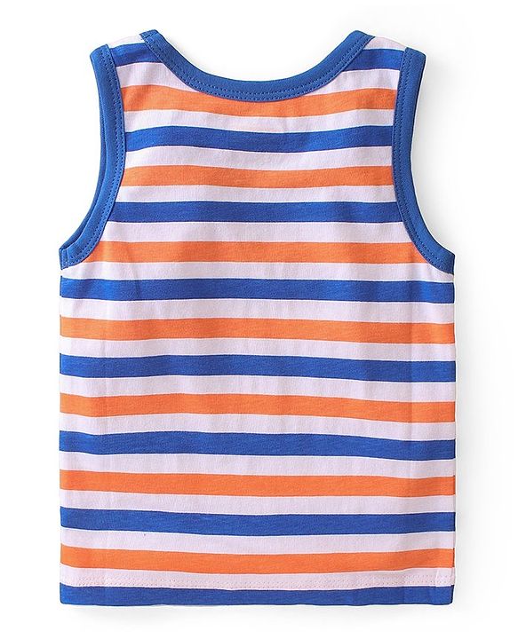 Babyhug 100% Cotton Antibacterial Sleeveless Sando with Elephant & Boat Print Pack Of 3 - Blue & Orange