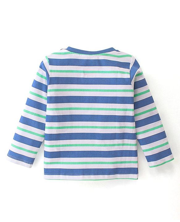 Babyhug Disney Cotton Single Jersey Knit Full Sleeves Striped Night Suit Mickey Mouse Print - Blue