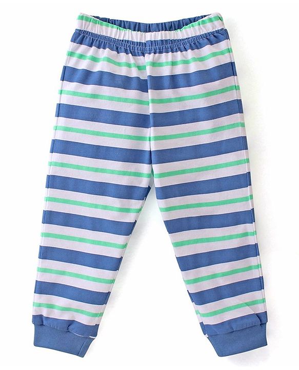 Babyhug Disney Cotton Single Jersey Knit Full Sleeves Striped Night Suit Mickey Mouse Print - Blue