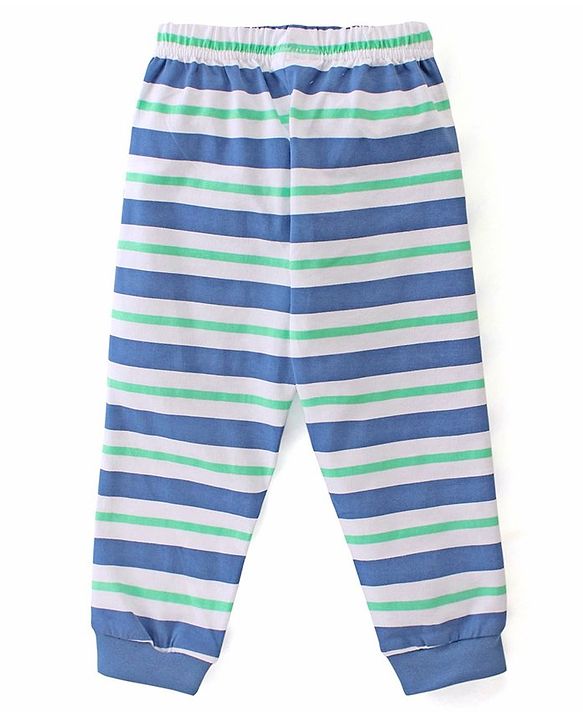 Babyhug Disney Cotton Single Jersey Knit Full Sleeves Striped Night Suit Mickey Mouse Print - Blue