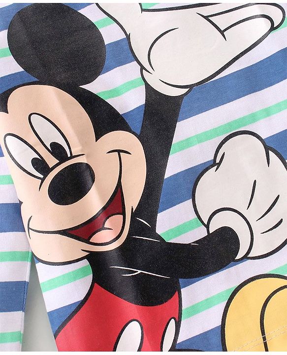 Babyhug Disney Cotton Single Jersey Knit Full Sleeves Striped Night Suit Mickey Mouse Print - Blue