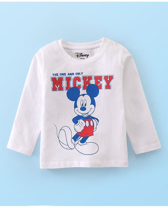 Babyhug Disney Cotton Knit Full Sleeves Night Suit With Mickey Mouse Graphics - White & Blue