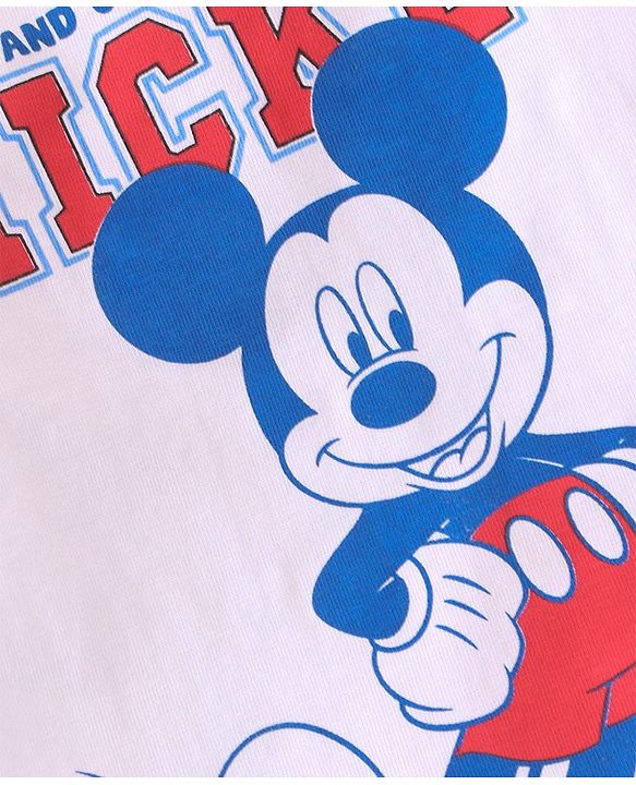 Babyhug Disney Cotton Knit Full Sleeves Night Suit With Mickey Mouse Graphics - White & Blue
