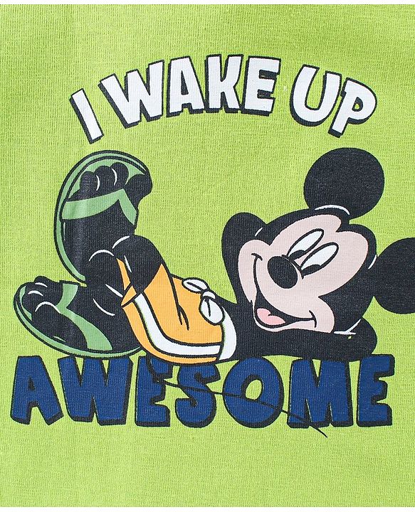 Babyhug Disney Cotton Knit Half Sleeves Shorts Night Suit With Mickey Mouse Graphics - Light Green & Blue