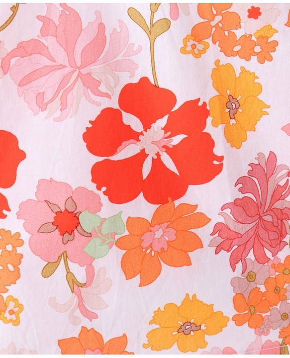 Pine Kids Sleeveless Floral Printed A-Line Frock - White & Pink